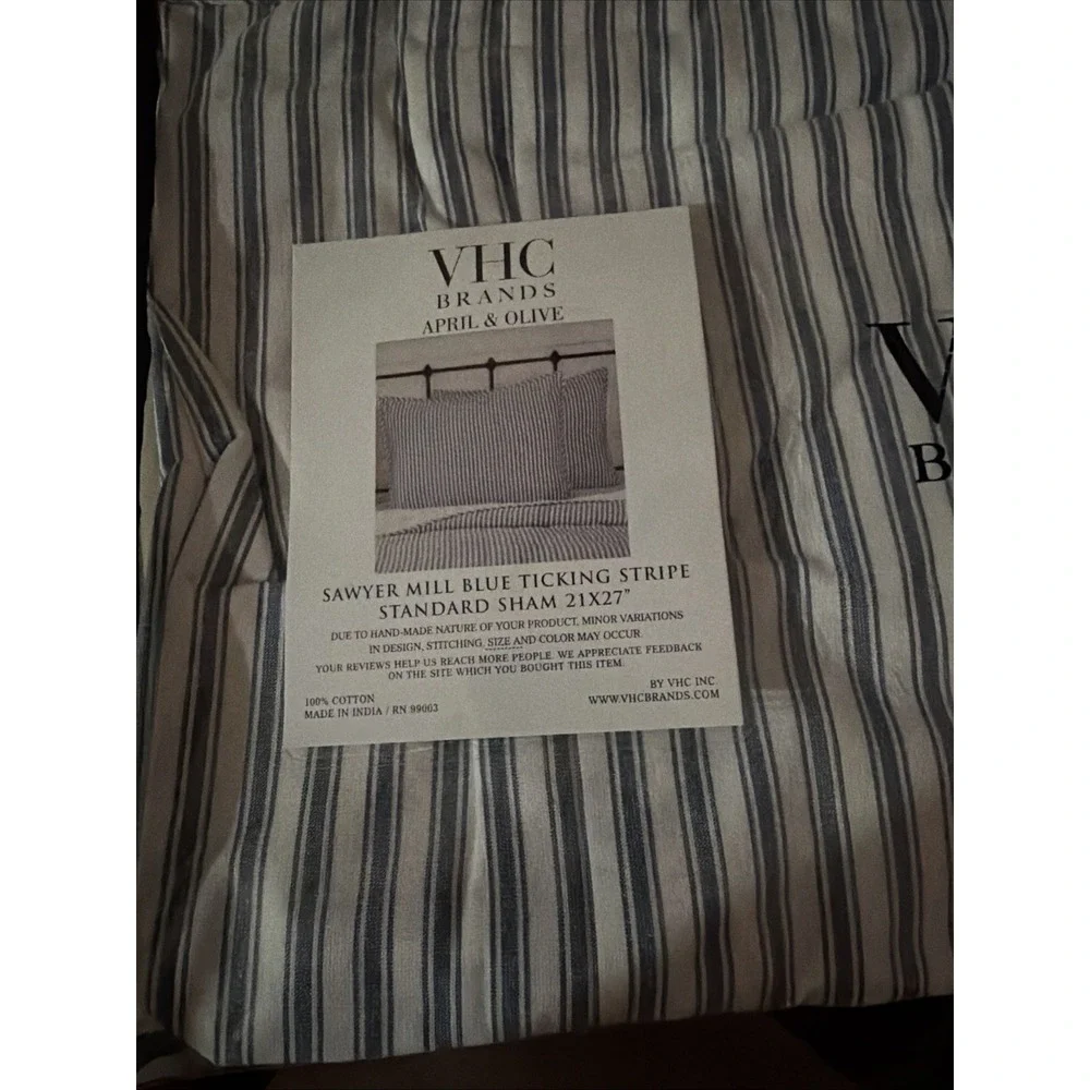 Sawyer Mill Farmhouse Blue Ticking Stripe Standard Sham 21x27 VHC Brands Cottage